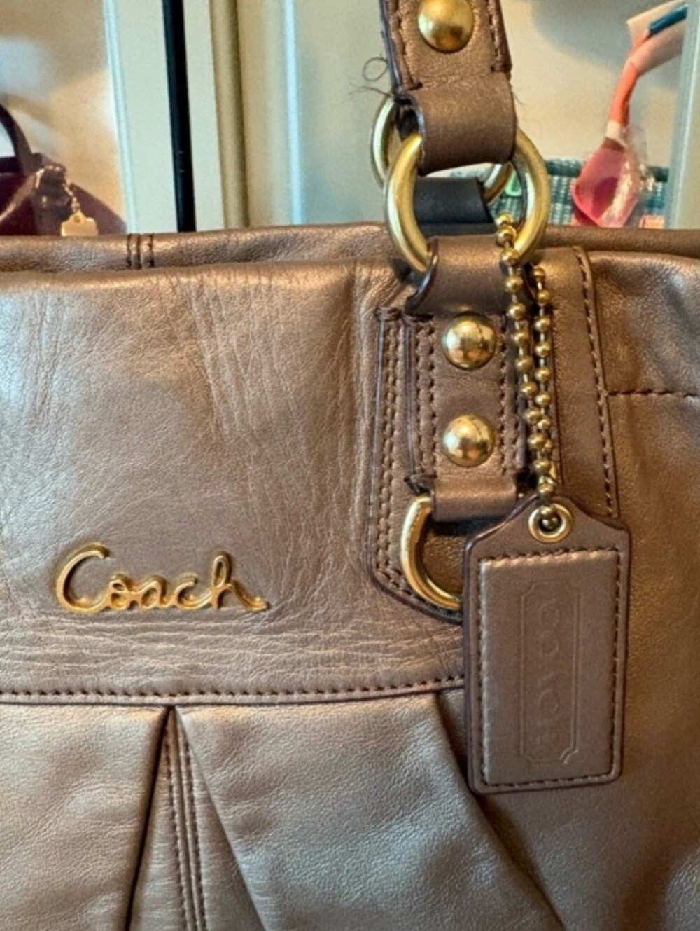 Coach Bronze Leather Tote Bag with Dual Handles - Picture 2 of 8